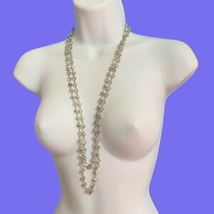 Faceted Glass Smokey Crystal Beads Long Over-The-Head Style Necklace